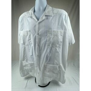 GUAYABERA Mens XL White 4 Pocket Short Sleeve Button Front Cuban Camp Shirt